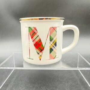 Pottery Barn Plaid Monogram “M” Mug – Holiday Christmas Coffee Cup - Preppy Mug